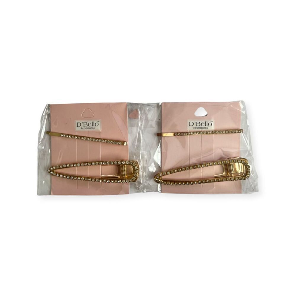 Set of 4 D'Bello Gold and Rhinestone Hair Clips